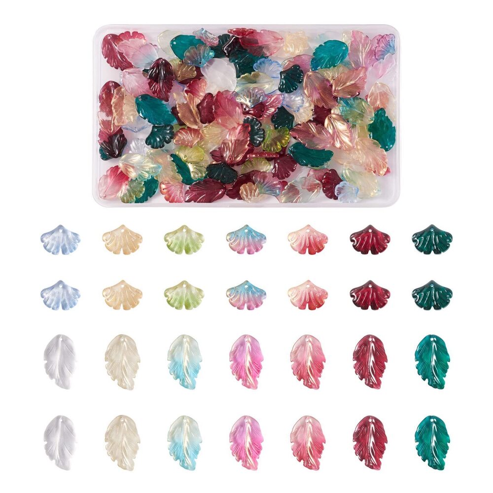 8942 Lampwork Transparent Leaf Charms 140Pcs Handmade Crystal Glass Charms